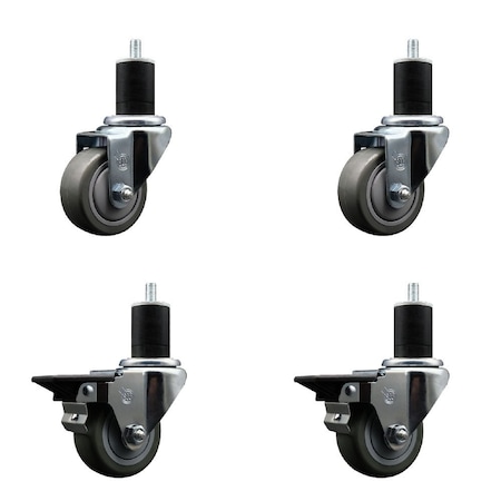 Service Caster 3'' Gray Poly Wheel Swivel 1-3/4'' Expanding Stem Caster Set 2 Brakes, 4PK SCC-EX20S314-PPUB-2-PLB-2-134
